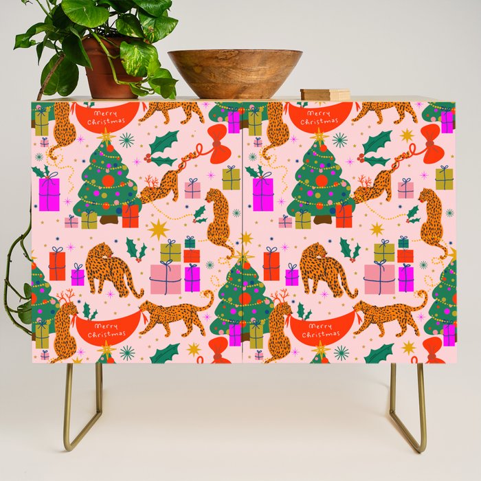 Modern abstract festive leopards in Christmas party Credenza Gallery Image 1