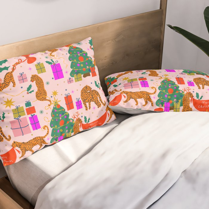 Modern abstract festive leopards in Christmas party Pillow Sham Gallery Image 2
