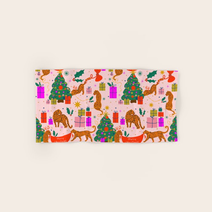 Modern abstract festive leopards in Christmas party Bath Towel Gallery Image 1