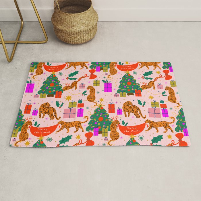 Modern abstract festive leopards in Christmas party Rug Gallery Image 1