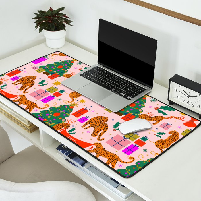 Modern abstract festive leopards in Christmas party Desk Mat Gallery Image 2