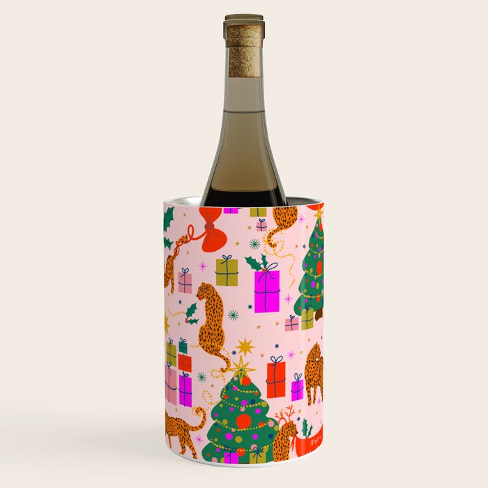 Modern abstract festive leopards in Christmas party Wine Chiller Gallery Image 1
