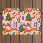 Modern abstract festive leopards in Christmas party Outdoor Rug Gallery Image 1