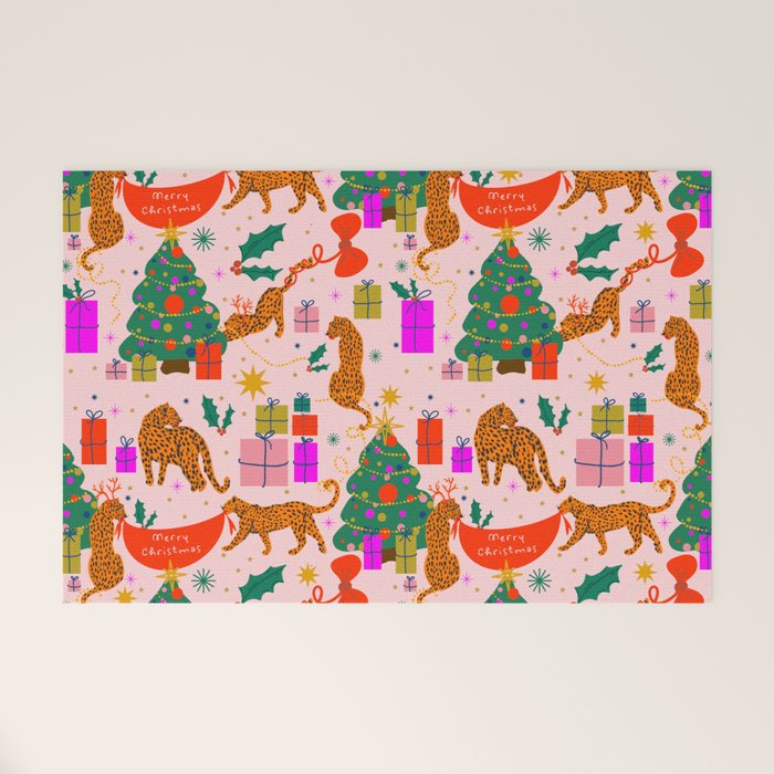 Modern abstract festive leopards in Christmas party Welcome Mat Gallery Image 1