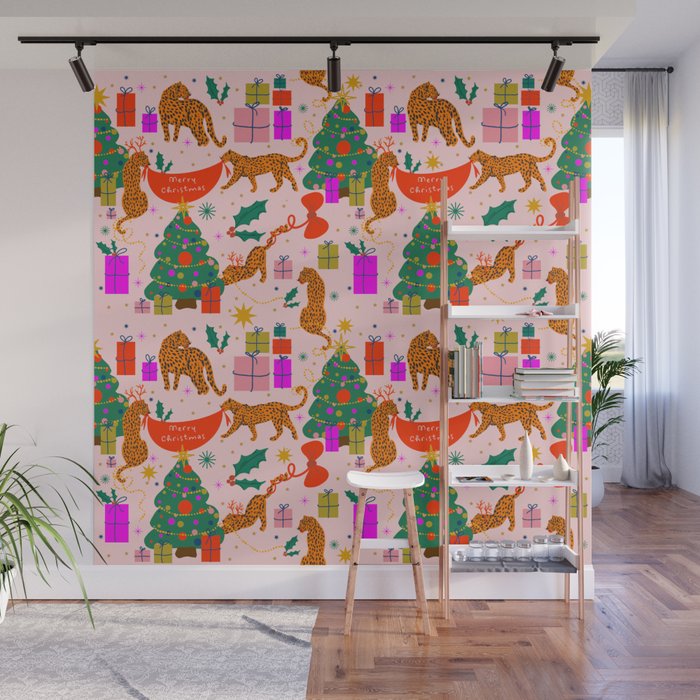 Modern abstract festive leopards in Christmas party Wall Mural Gallery Image 1