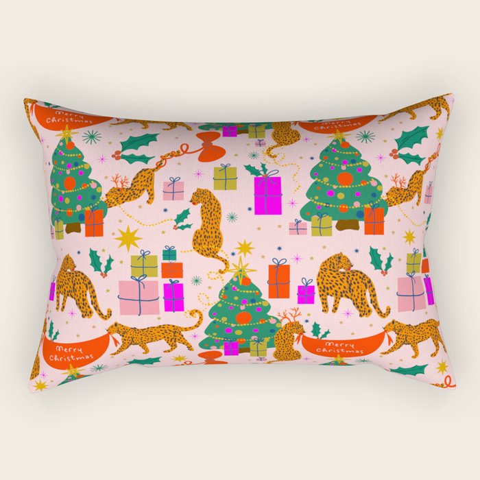 Modern abstract festive leopards in Christmas party Rectangular Pillow Gallery Image 1