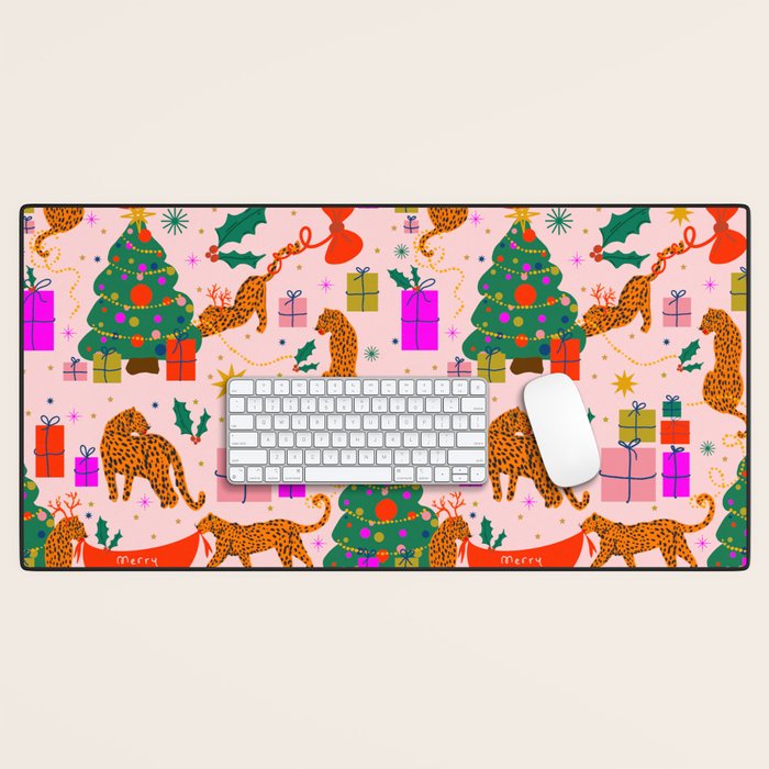 Modern abstract festive leopards in Christmas party Desk Mat Gallery Image 1