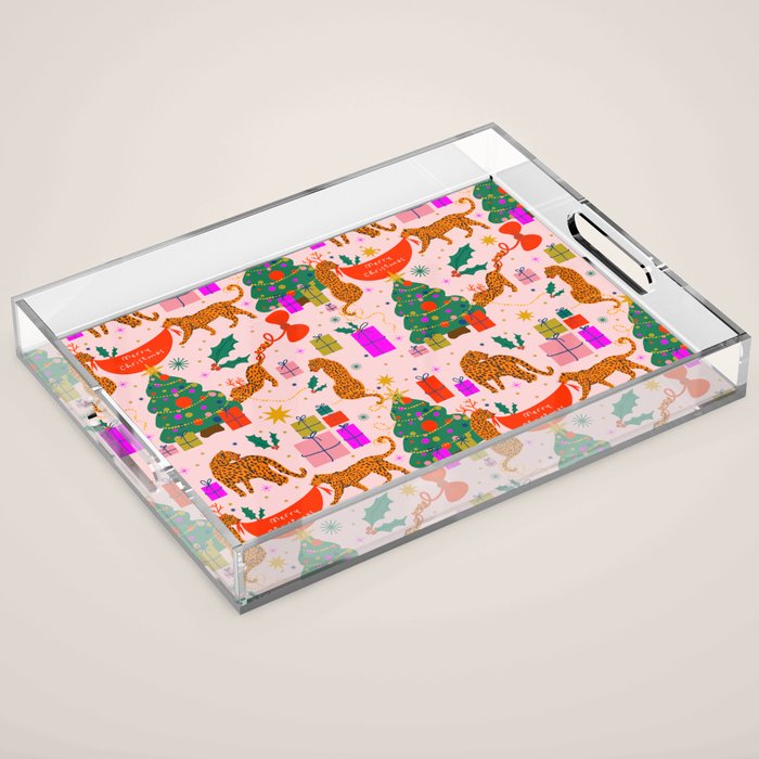 Modern abstract festive leopards in Christmas party Acrylic Tray Gallery Image 1