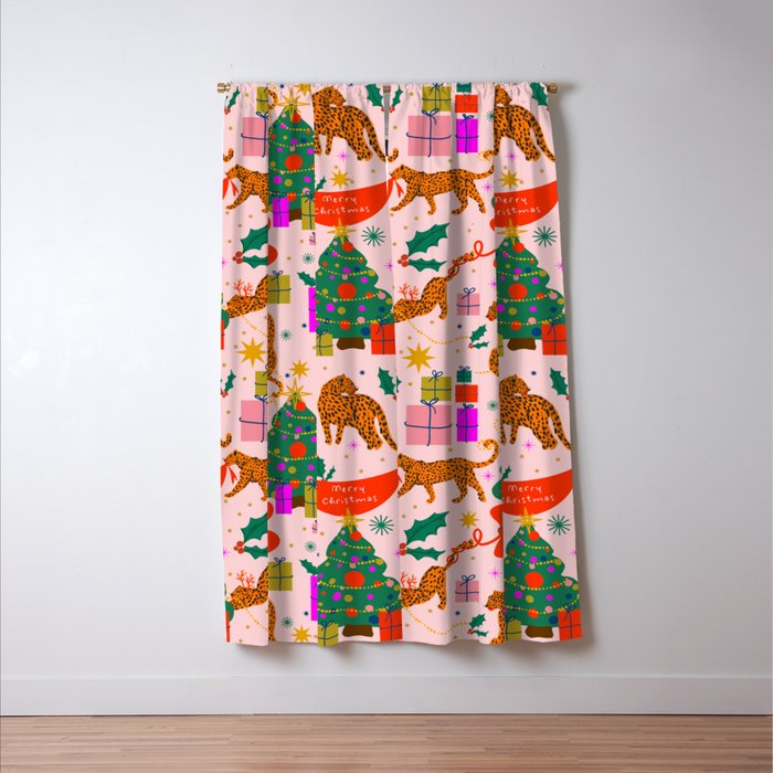Modern abstract festive leopards in Christmas party Window Curtain Gallery Image 3