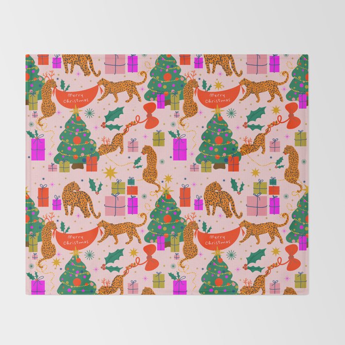Modern abstract festive leopards in Christmas party Throw Blanket Gallery Image 2