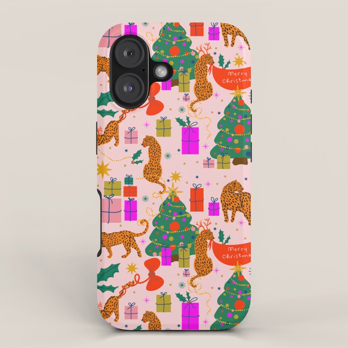 Modern abstract festive leopards in Christmas party iPhone Case Gallery Image 1