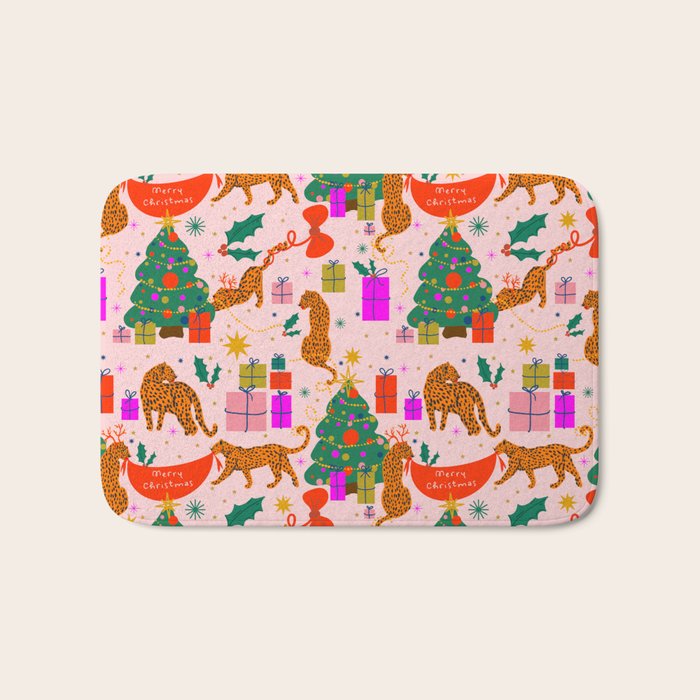 Modern abstract festive leopards in Christmas party Bath Mat Gallery Image 1