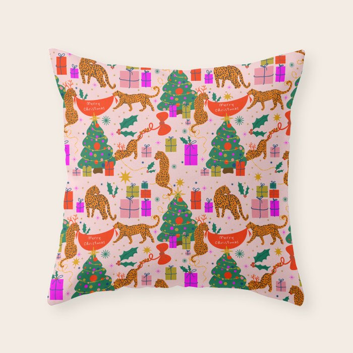 Modern abstract festive leopards in Christmas party Throw Pillow Gallery Image 6