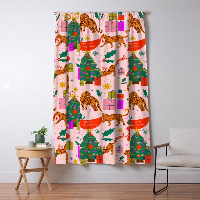 Modern abstract festive leopards in Christmas party Window Curtain Gallery Image 1