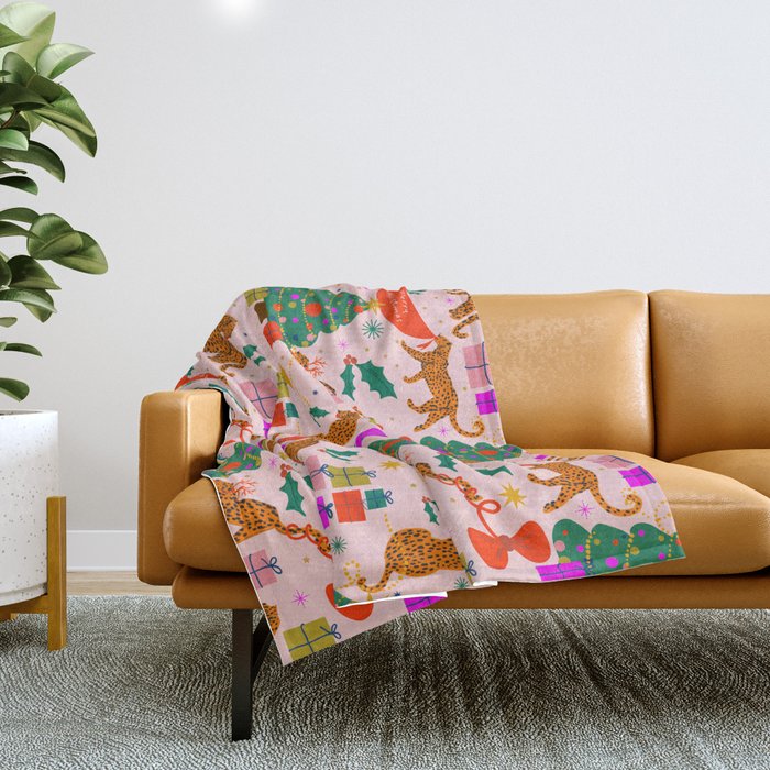 Modern abstract festive leopards in Christmas party Throw Blanket Gallery Image 1