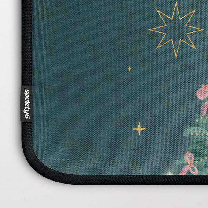 Elegant Christmas Tree with Pink Bows and Golden Stars on Deep Teal Laptop Sleeve Gallery Image 3