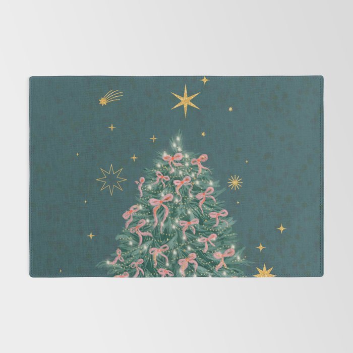 Elegant Christmas Tree with Pink Bows and Golden Stars on Deep Teal Rug Gallery Image 2