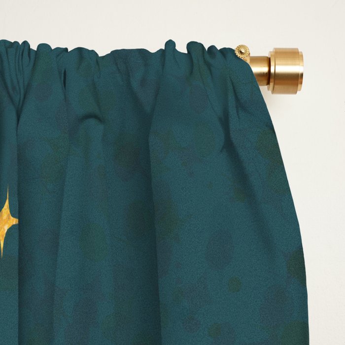 Elegant Christmas Tree with Pink Bows and Golden Stars on Deep Teal Window Curtain Gallery Image 2
