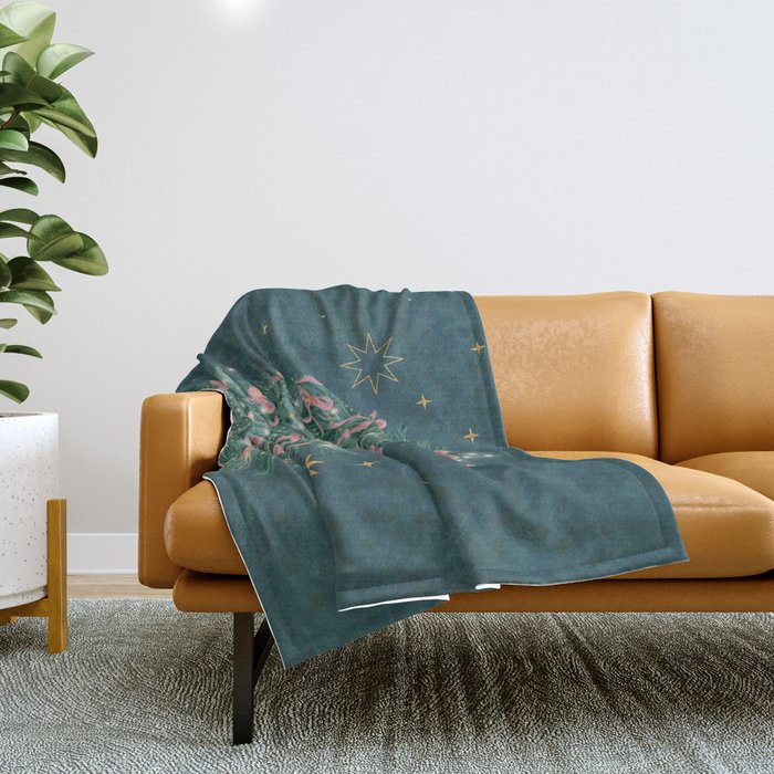 Elegant Christmas Tree with Pink Bows and Golden Stars on Deep Teal Throw Blanket Gallery Image 1