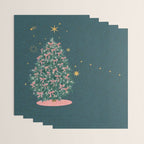 Elegant Christmas Tree with Pink Bows and Golden Stars on Deep Teal Wrapping Paper Gallery Image 3
