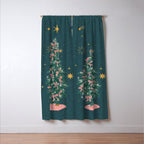 Elegant Christmas Tree with Pink Bows and Golden Stars on Deep Teal Window Curtain Gallery Image 3