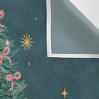 Elegant Christmas Tree with Pink Bows and Golden Stars on Deep Teal Wall Tapestry Gallery Image 3