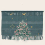 Elegant Christmas Tree with Pink Bows and Golden Stars on Deep Teal Wall Hanging Gallery Image 1