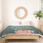 Elegant Christmas Tree with Pink Bows and Golden Stars on Deep Teal Duvet Cover Gallery Image 3