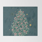 Elegant Christmas Tree with Pink Bows and Golden Stars on Deep Teal Throw Blanket Gallery Image 2