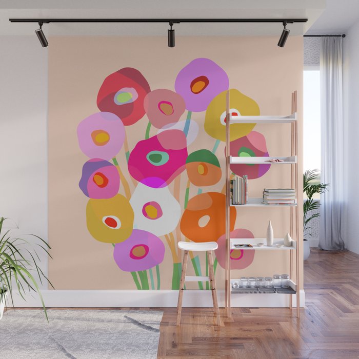 Minimal Abstract Wild floral bouquet on Peach Fuzz Wall Mural Gallery Image 1
