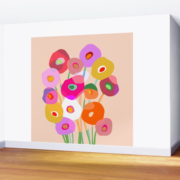 Minimal Abstract Wild floral bouquet on Peach Fuzz Wall Mural Gallery Image 2