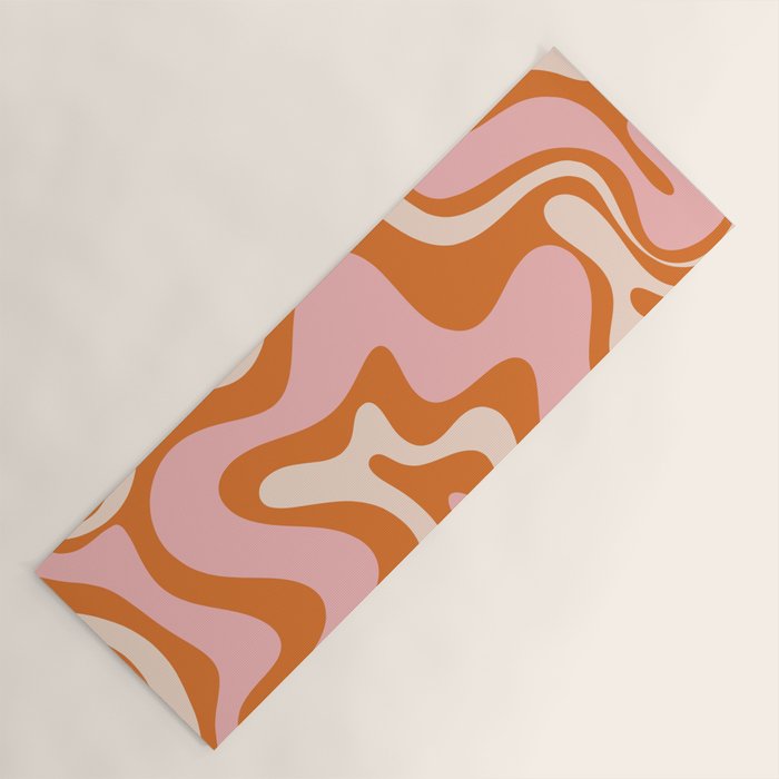 Retro Liquid Swirl Abstract Pattern Pink Orange Cream Yoga Mat Gallery Image 1