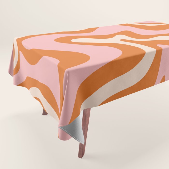 Retro Liquid Swirl Abstract Pattern Pink Orange Cream Tablecloth Gallery Image 1