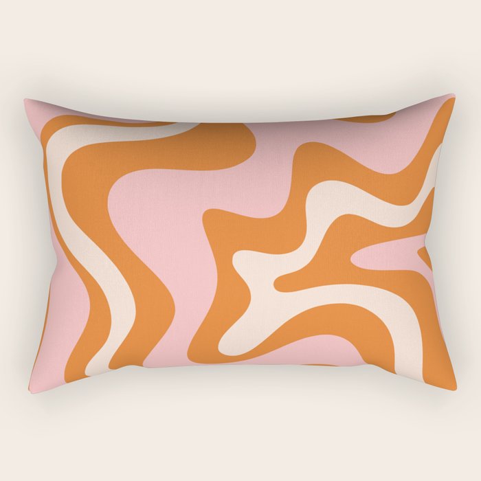 Retro Liquid Swirl Abstract Pattern Pink Orange Cream Rectangular Pillow Gallery Image 2