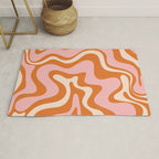 Retro Liquid Swirl Abstract Pattern Pink Orange Cream Rug Gallery Image 1