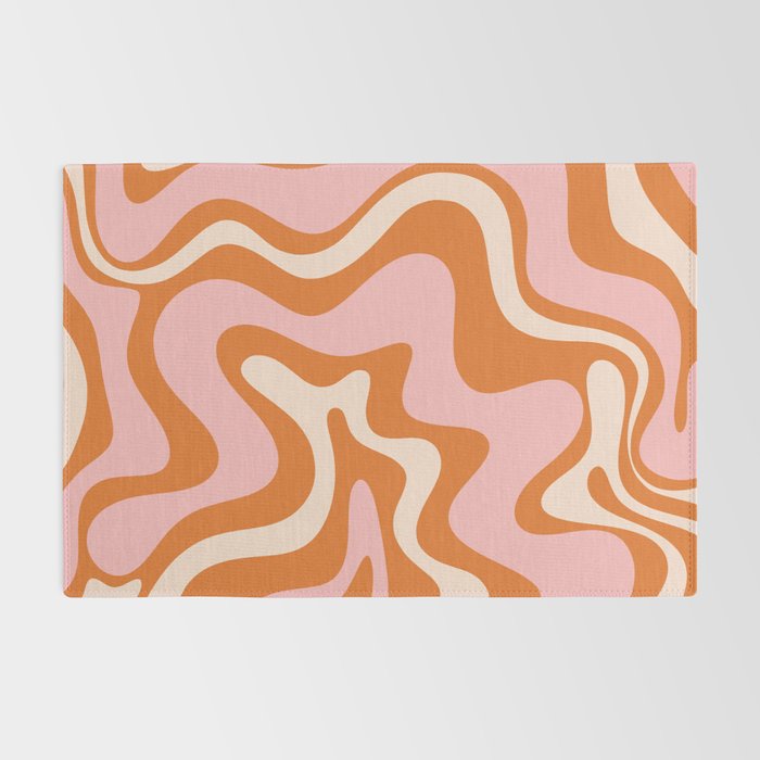 Retro Liquid Swirl Abstract Pattern Pink Orange Cream Rug Gallery Image 2