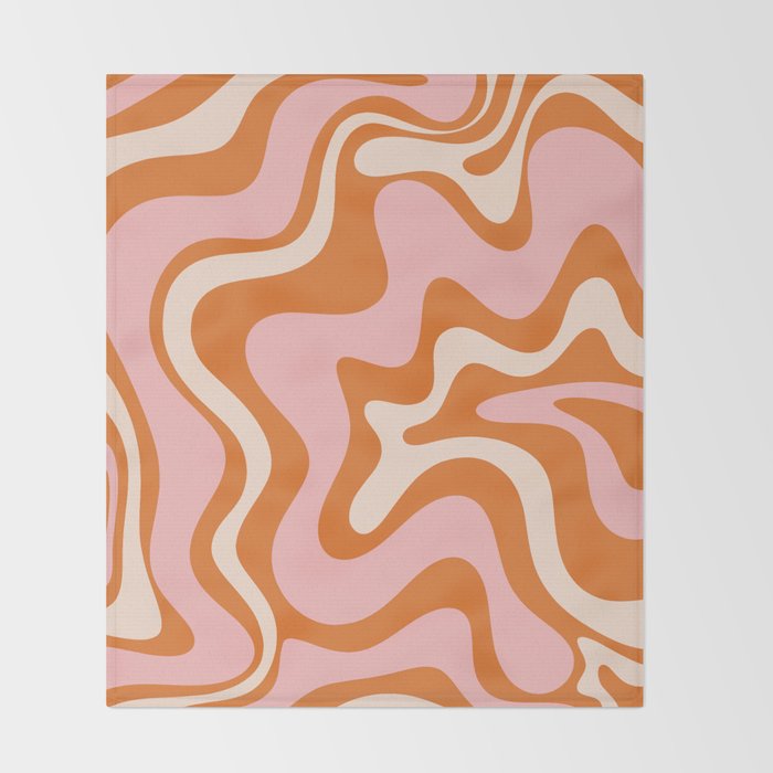 Retro Liquid Swirl Abstract Pattern Pink Orange Cream Throw Blanket Gallery Image 2