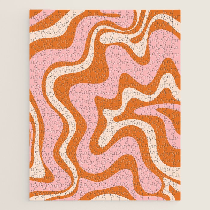 Retro Liquid Swirl Abstract Pattern Pink Orange Cream Jigsaw Puzzle Gallery Image 1