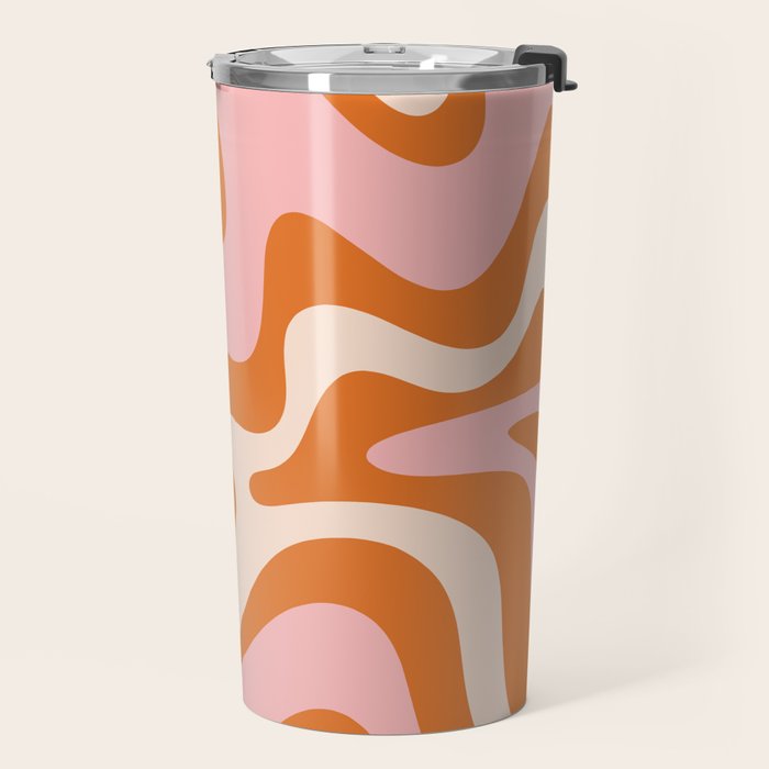 Retro Liquid Swirl Abstract Pattern Pink Orange Cream Travel Mug Gallery Image 2