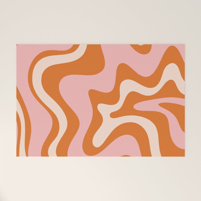 Retro Liquid Swirl Abstract Pattern Pink Orange Cream Welcome Mat Gallery Image 1