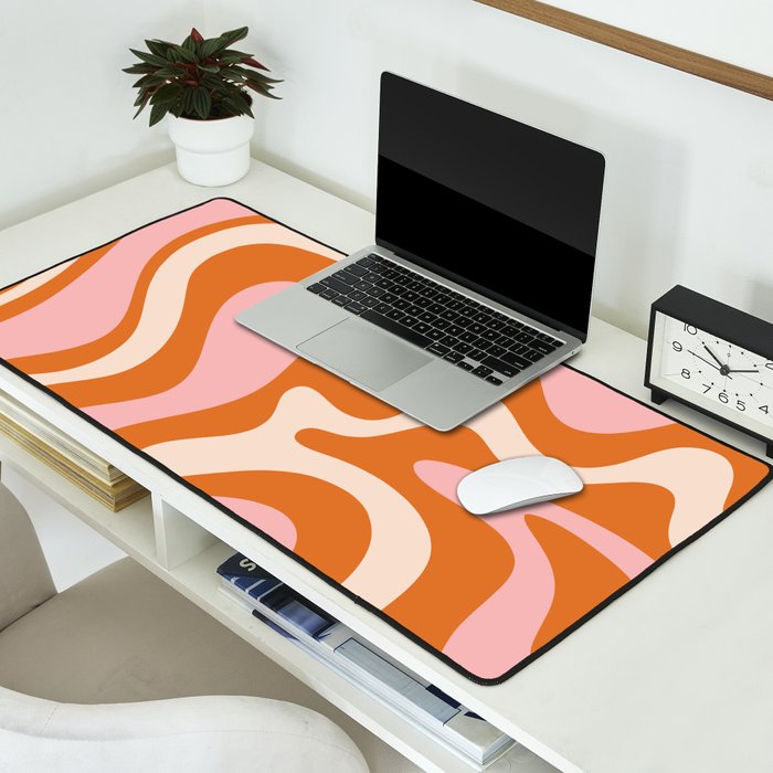Retro Liquid Swirl Abstract Pattern Pink Orange Cream Desk Mat Gallery Image 2