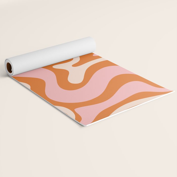 Retro Liquid Swirl Abstract Pattern Pink Orange Cream Yoga Mat Gallery Image 2