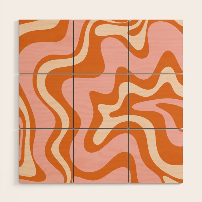 Retro Liquid Swirl Abstract Pattern Pink Orange Cream Wood Wall Art Gallery Image 1
