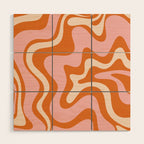 Retro Liquid Swirl Abstract Pattern Pink Orange Cream Wood Wall Art Gallery Image 1