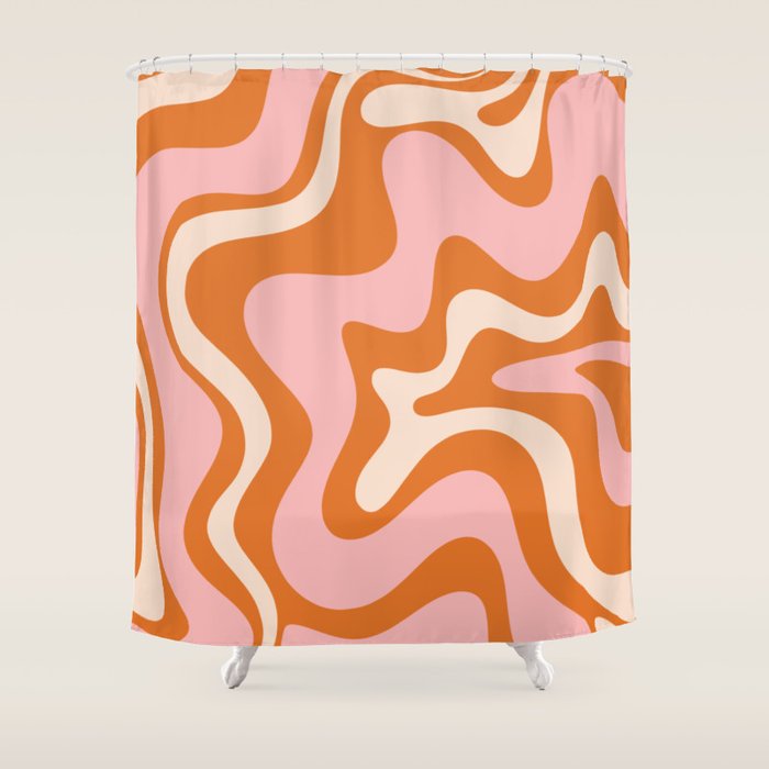 Retro Liquid Swirl Abstract Pattern Pink Orange Cream Shower Curtain Gallery Image 1