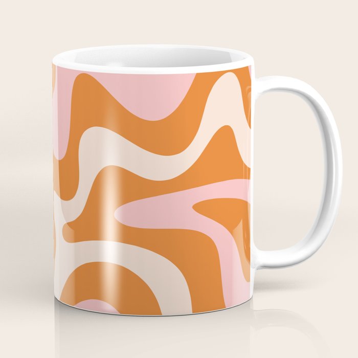 Retro Liquid Swirl Abstract Pattern Pink Orange Cream Coffee Mug Gallery Image 1