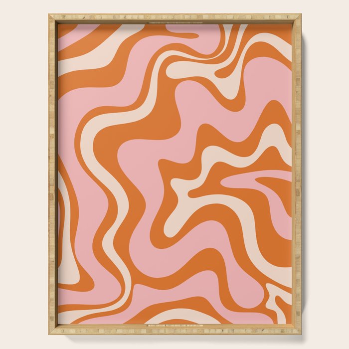 Retro Liquid Swirl Abstract Pattern Pink Orange Cream Serving Tray Gallery Image 1