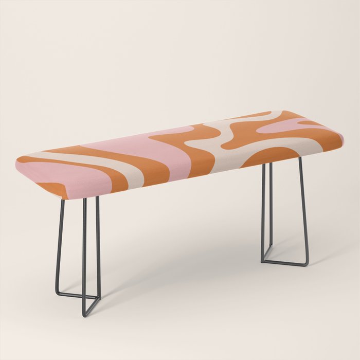 Retro Liquid Swirl Abstract Pattern Pink Orange Cream Bench Gallery Image 1