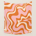 Retro Liquid Swirl Abstract Pattern Pink Orange Cream Wall Tapestry Gallery Image 4