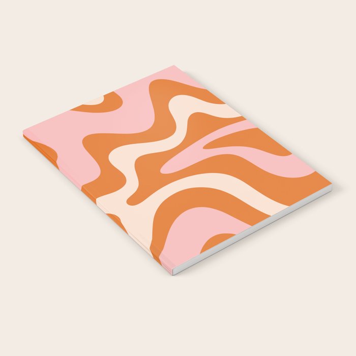 Retro Liquid Swirl Abstract Pattern Pink Orange Cream Notebook Gallery Image 1